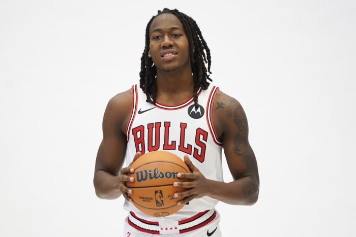 Chicago Bulls guard Ayo Dosunmu (12) during Chicago Bulls Media Day at Advocate Center.